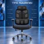 Executive 4D Adjustable Ergonomic Mesh Office Chair Kenya front view staged in a luxury blue showroom in Karen Nairobi
