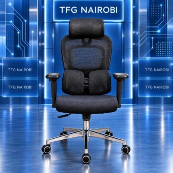 Executive Ergonomic Mesh Chair with Dual Lumbar Support – black high-back mesh chair with two lumbar pads, headrest and polished 5-star base, Northlands, Nairobi