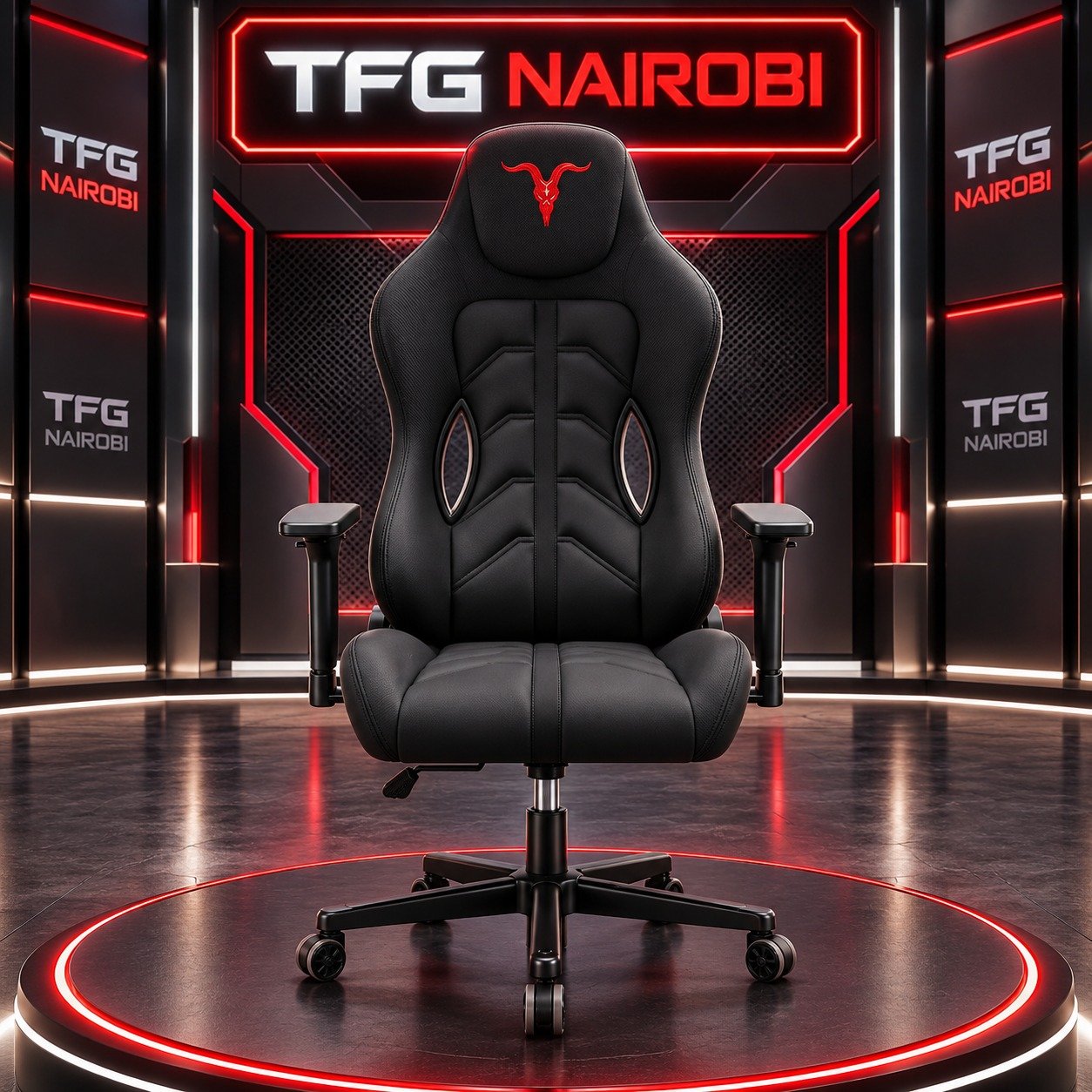 FURGLE F41 MONSTER Ergonomic Gaming Chair – Kitisuru Nairobi FURGLE F41 MONSTER Ergonomic Gaming Chair staged in a neon lit TFG Nairobi studio in Kitisuru Nairobi Kenya