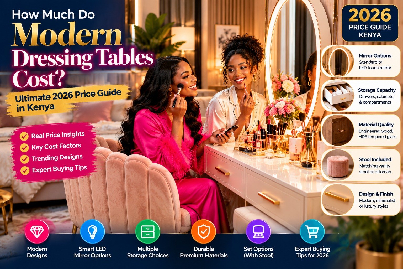 How much do modern dressing tables cost price guide visual featured with best ergonomic office chairs in kenya by TFG Nairobi.