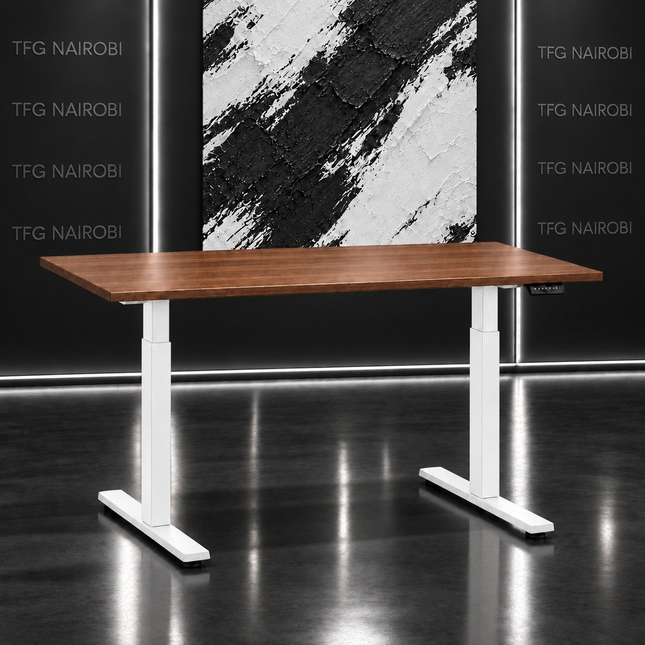 Motorized Standing Desk Nairobi – 160x60cm Walnut Motorized standing desk Nairobi – electric height adjustable desk 160x60cm with walnut top and white frame (RES NOVAE PDWNW8001), Northlands, Nairobi